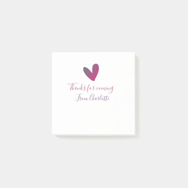 Post-it® merci d'être venu nom du texte message cœur rose (Devant)