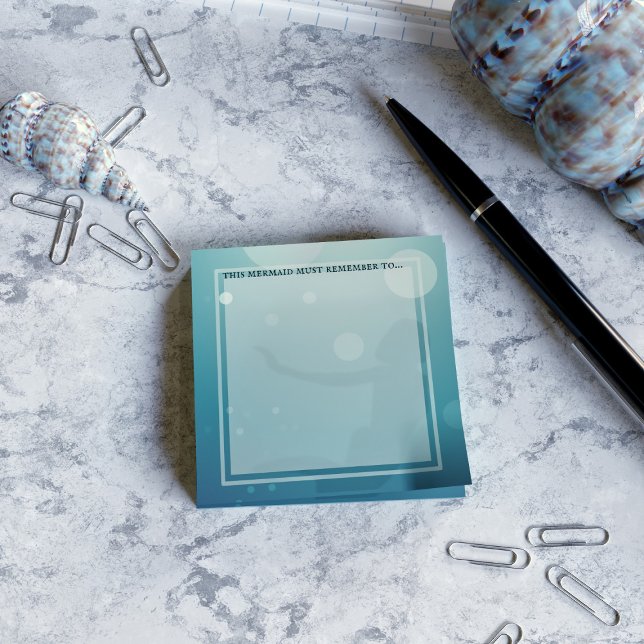 Post-it® Mermaid Silhouette Aqua Blue Green Post it Notes (Add your name to these mermaid themed post it notes)