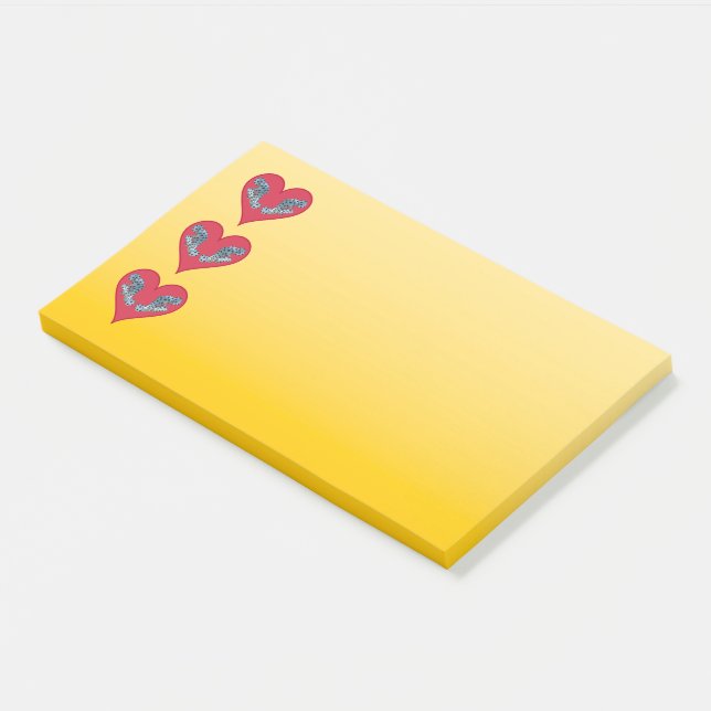 Post-it® Mérou - Cœurs rouges, disposés verticalement |  (Incliné)