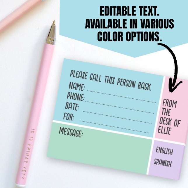 Post-it® Message téléphonique personnalisé avec nom pour le (Personalized Name Phone Message Office Post-it Notes.)