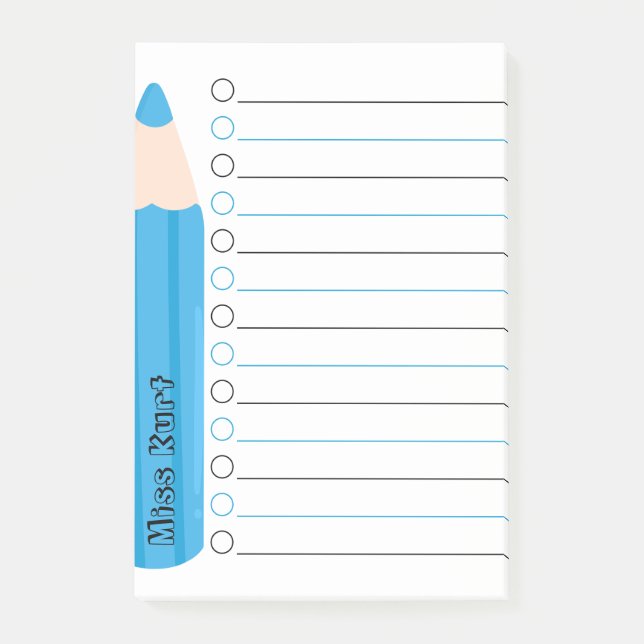 Post-it® Mignolette Bleu crayon Linked Professeur Personnal (Devant)