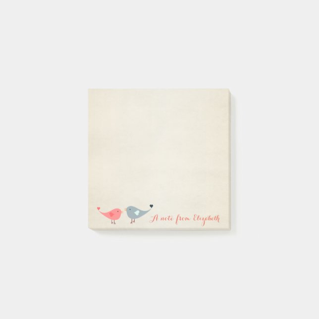 Post-it® Mignon Adorable Élégant , Oiseaux en Amour (Devant)