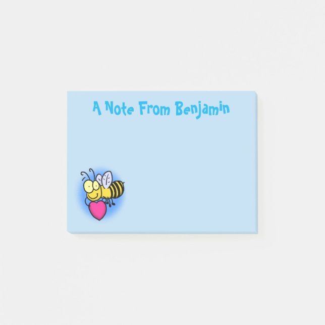 Post-it® Mignon dessin animé d'abeille drôle avec cœur (Devant)
