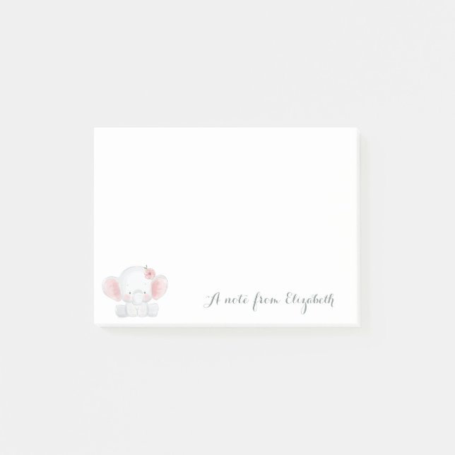 Post-it® Mignon Joli Élégant Féminin, bébé éléphant, fleur (Devant)