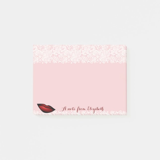 Post-it® Mignon Joli Féminin, Dentelle, Lèvres Rouges (Devant)