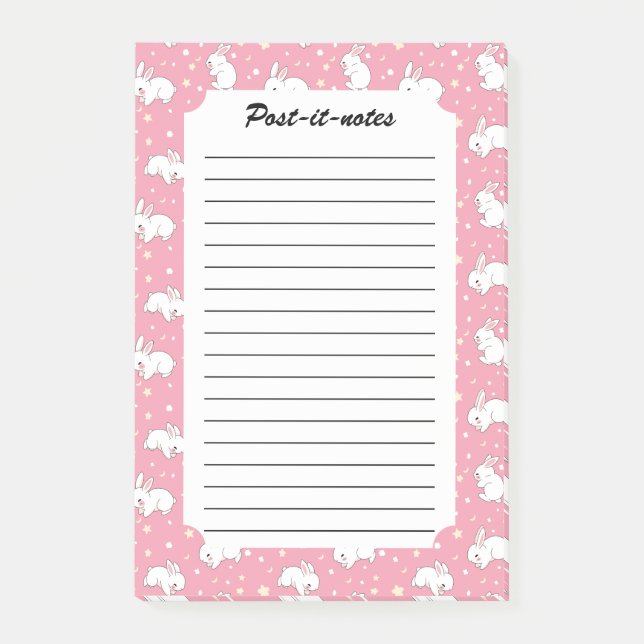 Post-it® Mignon Lapin Kawaii Rose Doodle (Devant)
