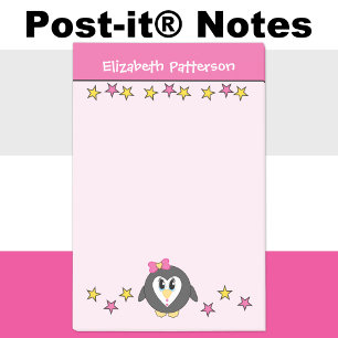 Post-it® Mignon manchot vedette nom enfants rose jaune