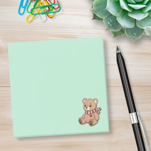 Post-it® Mignon ours en peluche avec écharpe rayée verte