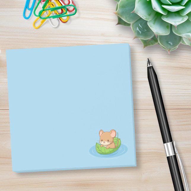 Post-it® Mignon Souris dans un Bateau en Feuille Bleu (Créateur téléchargé)