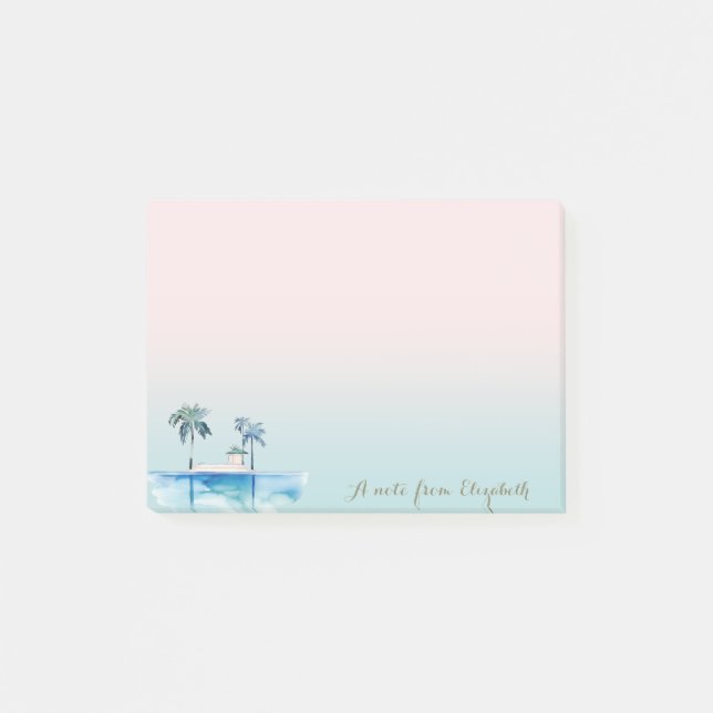 Post-it® Mignon Tropical Chic, Palmiers, Océan (Devant)
