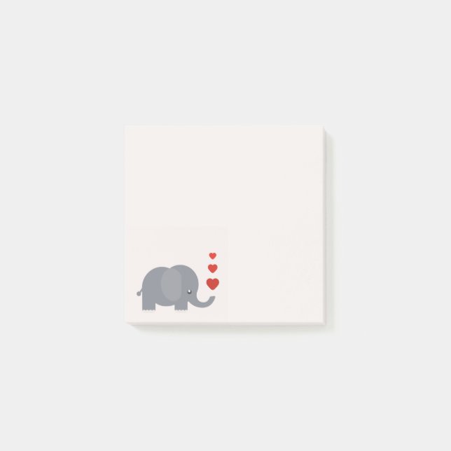 Post-it® Mignonne éléphant coeur papeterie d'art de fille (Devant)