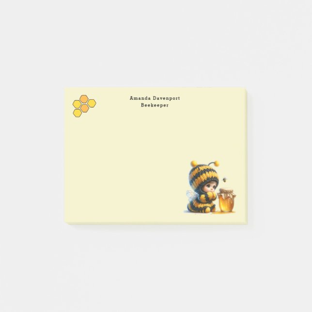 Post-it® Mignonne fille en costume d'abeille avec miel (Devant)