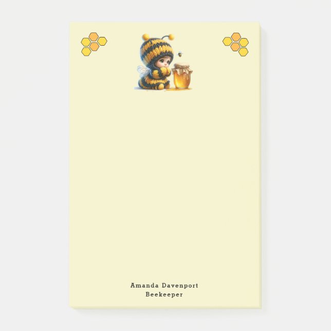 Post-it® Mignonne fille en costume d'abeille avec miel (Devant)