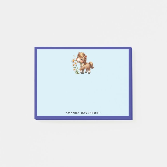 Post-it® Mignonne Pony Mange Manger Des Marguerites (Devant)