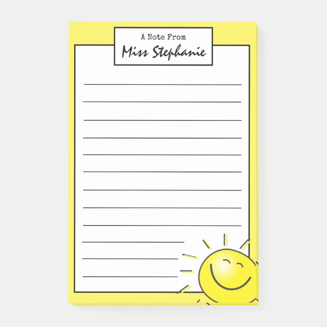 Post-it® Mignonne Sunshine Face Sourire de l'enseignant (Devant)