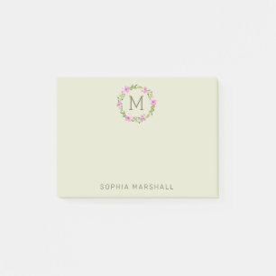 Post-it® Mignonne verdure monogramme couronne fleurie