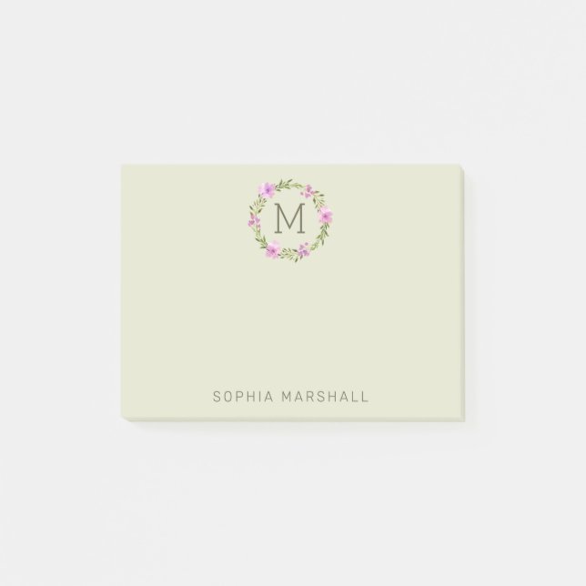Post-it® Mignonne verdure monogramme couronne fleurie (Devant)