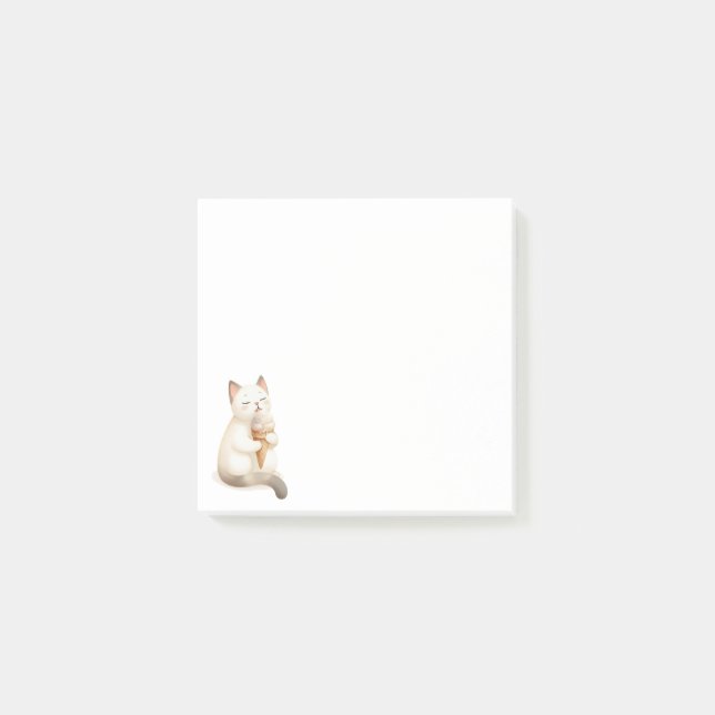 Post-it® Minceur Tan et blanc Cat Ice Cream Cone (Devant)