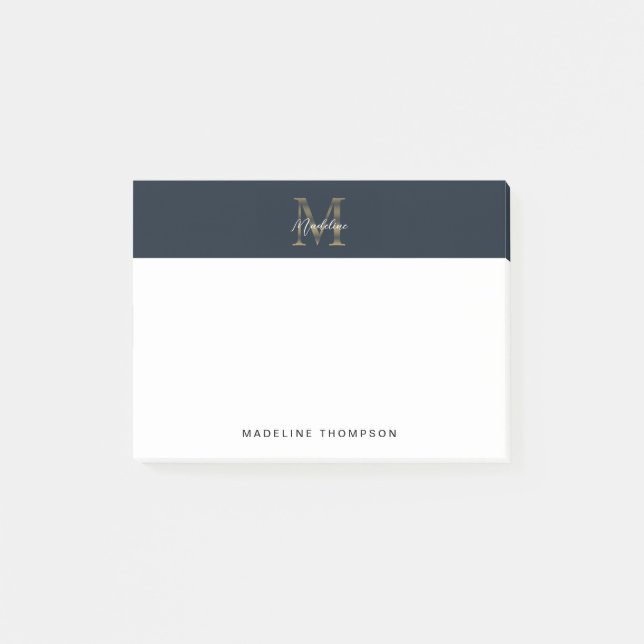 Post-it® Minimalist Script Metallic Navy Blue Gold Monogram (Devant)