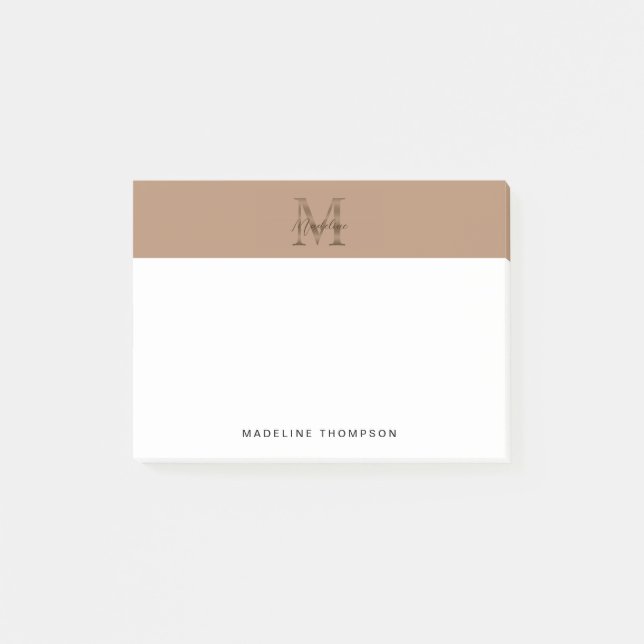 Post-it® Minimalist Script Metallic Taupe Gold Monogram (Devant)