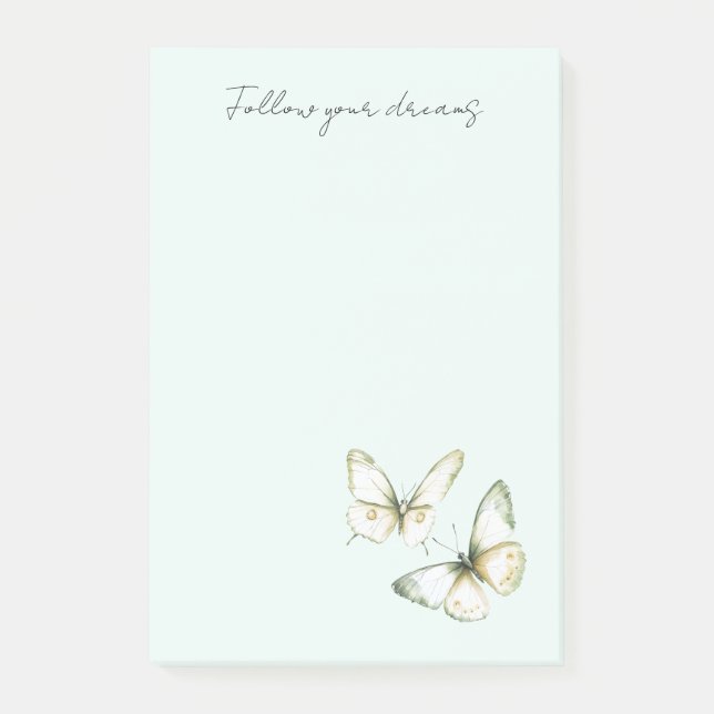 Post-it® Mint Green White Butterflies (Devant)