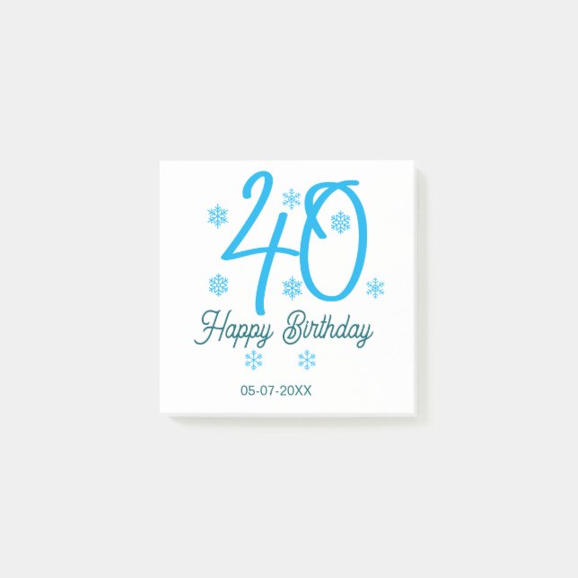 Post-it® modèle bleu pour le 40e anniversaire avec nom date (Devant)