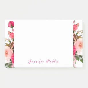Post-it® Modèle Floral Aquarelle Roses Élégant Script