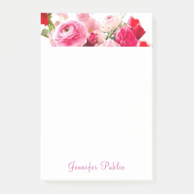 Post-it® Modèle floral de roses à l'aquarelle Nom écriture  (Devant)