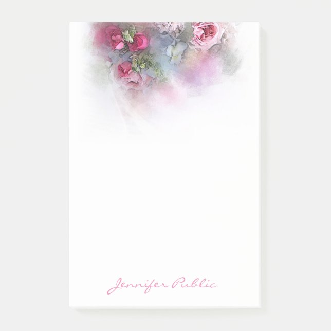 Post-it® Modèle Floral Elegant Aquarelle Rose Script (Devant)