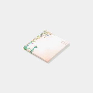 Post-it® Modèle post-it pastel crème fleurie paon note