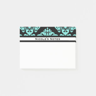 Post-it® Modèle turquoise Aqua Black Damask Moderne Personn