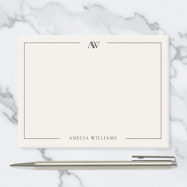 Post-it® Modern Black and Ivory Minimalist Elegant Monogram (Créateur téléchargé)
