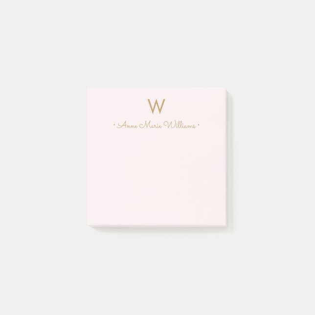 Post-it® Modern Blush Pink Gold Script Monogram (Devant)