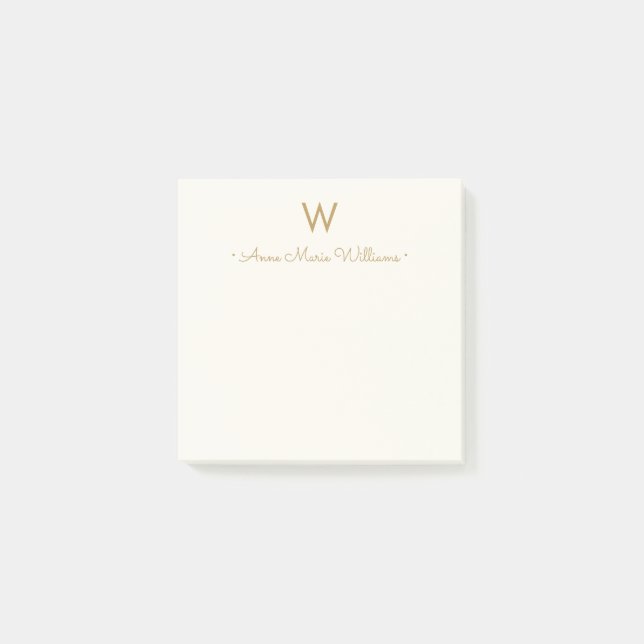 Post-it® Modern Ivory Gold Script Monogram (Devant)