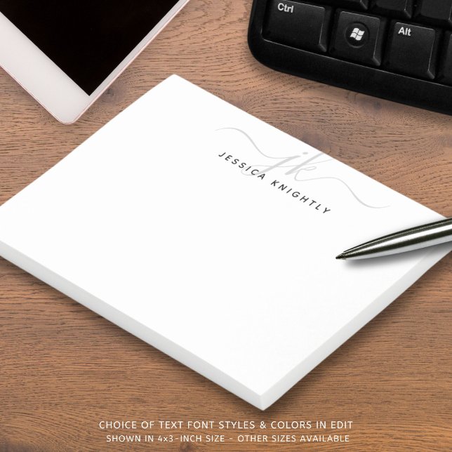 Post-it® Modern Script Monogram Initials Silver Gray (Créateur téléchargé)