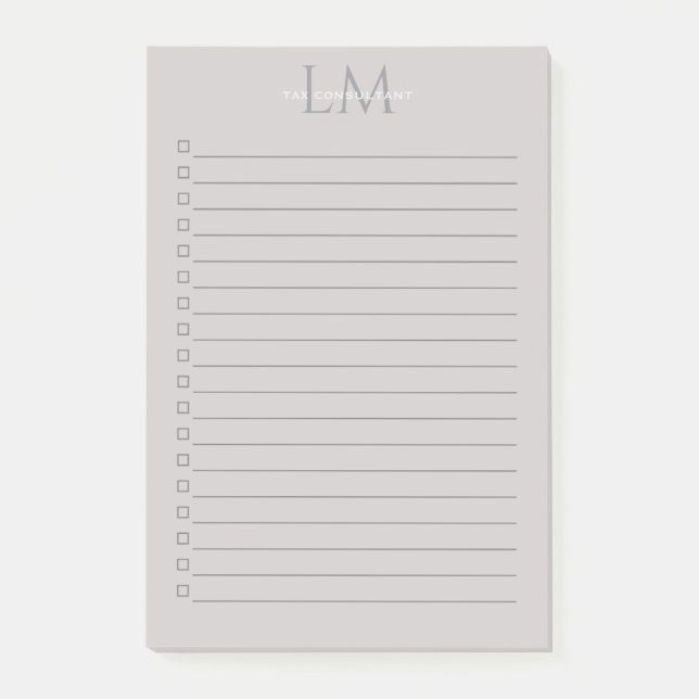 Post-it® Modern Taupe Gray Monogram Stationery (Devant)