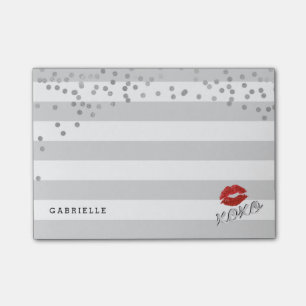 Post-it® Moderne, argenté, rayures et baisers