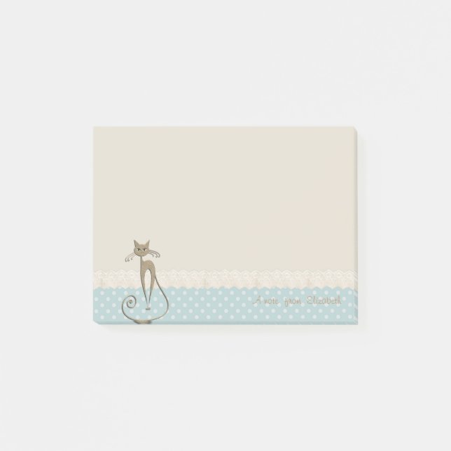 Post-it® Moderne Féminine, Points Polka, Chat Pailleté Faux (Devant)