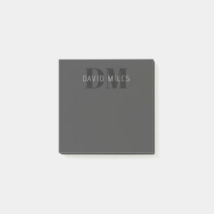Post-it® Moderne Gris foncé & Nom et monogramme modifiables