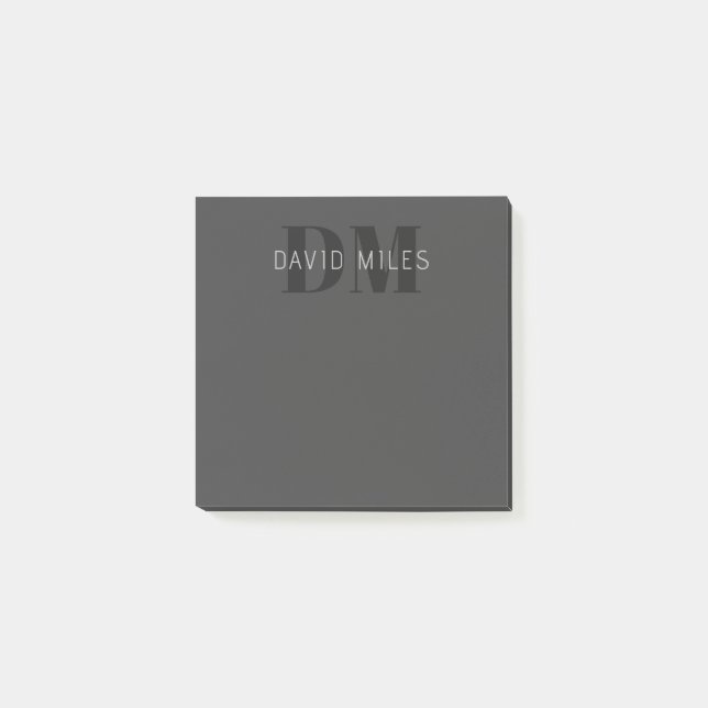 Post-it® Moderne Gris foncé & Nom et monogramme modifiables (Devant)