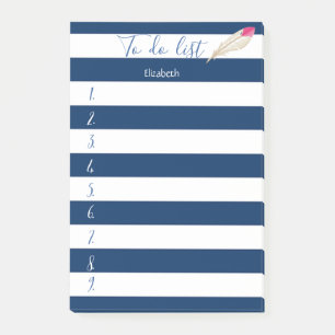 Post-it® Moderne liste de tâches rayée bleue et plume