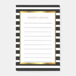 Post-it® Moderne noir blanc rayures or personnalisé post-