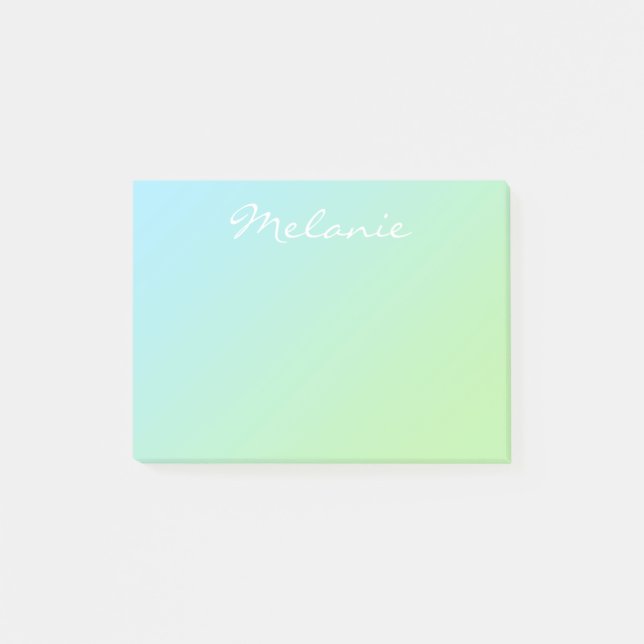 Post-it® Moderne ombre bleu vert aquatique écriture script (Devant)