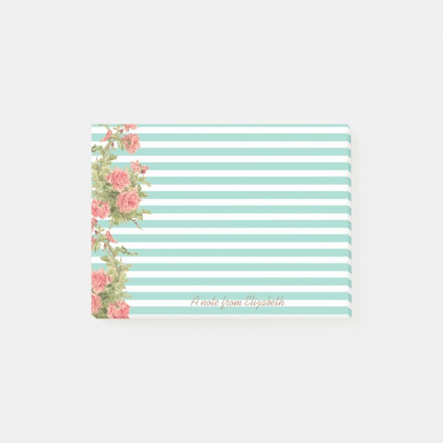 Post-it® Moderne, Roses sur Rayures-Personnalisé (Devant)