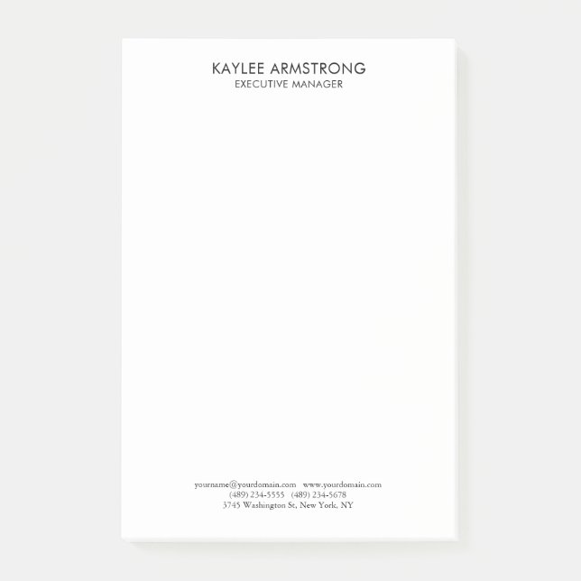 Post-it® Moderne Simple Élégant Blanc Professionnel (Devant)
