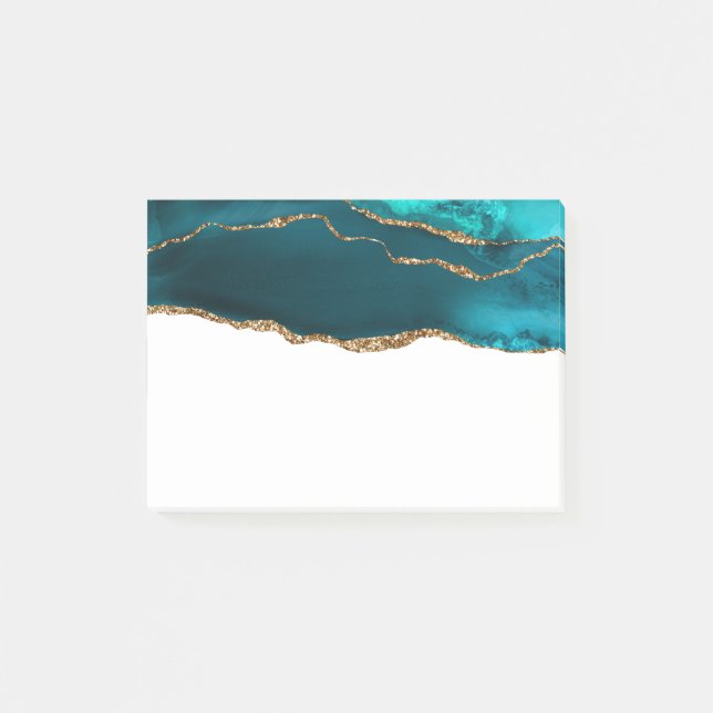 Post-it® Moderne Teal Agate & Ruban Doré sur Fond Blanc (Devant)