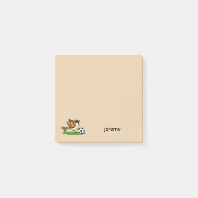 Post-it® Moineau de dessin animé mignon jouant au football  (Devant)