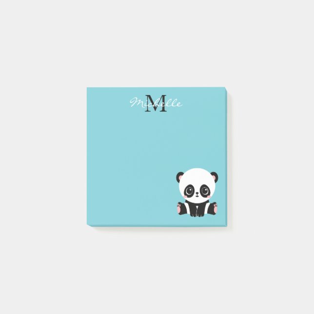 Post-it® Monogram Cute Panda Personnalisé Bubble Gum Bleu (Devant)
