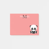 Monogram Cute Panda Rose Nom personnalisé