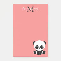 Monogram Cute Panda Rose Nom personnalisé